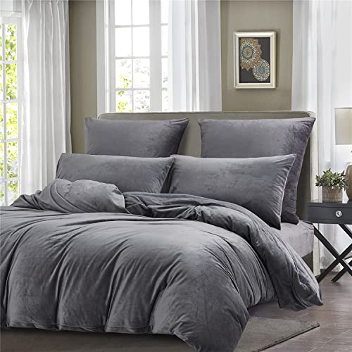 Boqingzhu Flanell Winter Bettwäsche 220×240cm Plüsch Biber Grau Warm Kuschelig Flauschig Bettwäsche Teddy Fleece Samt Cashmere Touch Bettbezug 220×240cm mit Reißverschluss von Boqingzhu