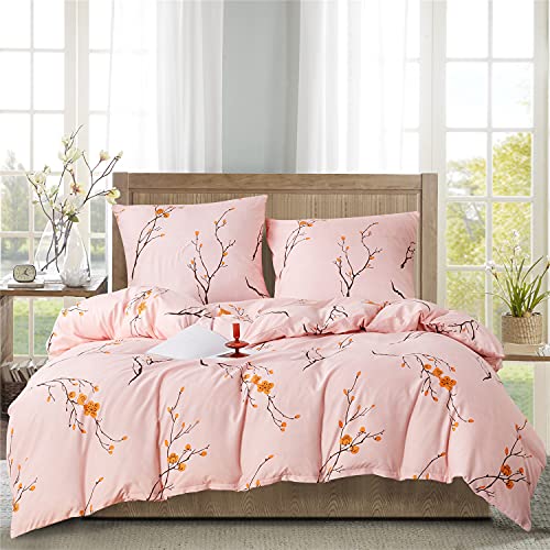 Boqingzhu Bettwäsche Blumen 155x220cm Rosa Pink Blumenmuster Blümchen Bettwäsche Set Microfaser Bettbezug und 2 Kissenbezüge 80x80cm mit Reißverschluss von Boqingzhu