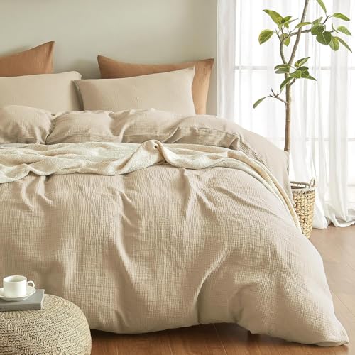 Boqingzhu Doppelte Musselin Bettwäsche Beige 200x220cm Baumwolle Weich Kuschelig Sommer Baumwollbettwäsche Set Leinen Bettbezug 200x220cm und 2 Kissenbezüge 80x80cm mit Reißverschluss Boqingzhu Doppelte Musselin Bettwäsche Beige 200x220cm Baumwolle Weich Kuschelig Sommer Baumwollbettwäsche Set Leinen Bettbezug 200x220cm und 2 Kissenbezüge 80x80cm mit Reißverschluss von Boqingzhu