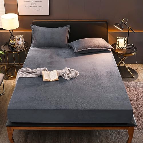 Boqingzhu Flauschige Plüsch Spannbettlaken 100x200cm Grau Fleece Flanell Cashmere Touch Spannbetttuch Winter Kuschelig Bettlaken für 25 bis 30cm Matraze von Boqingzhu