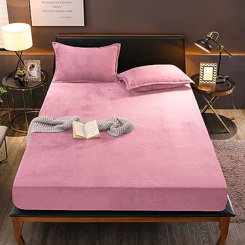 Boqingzhu Flauschige Plüsch Spannbettlaken 100x200cm Rosa Altrosa Fleece Flanell Cashmere Touch Spannbetttuch Winter Kuschelig Bettlaken für 25 bis 30cm Matraze von Boqingzhu