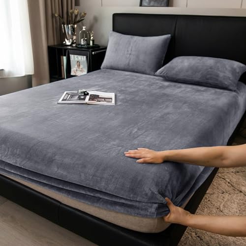 Boqingzhu Flauschige Plüsch Spannbettlaken 140x200cm Grau Winter Warm Flanell Fleece Biber Samt Cashmere Touch Spannbetttuch Kuschelig Bettlaken für 25 bis 30cm Matraze Boqingzhu Flauschige Plüsch Spannbettlaken 140x200cm Grau Winter Warm Flanell Fleece Biber Samt Cashmere Touch Spannbetttuch Kuschelig Bettlaken für 25 bis 30cm Matraze von Boqingzhu