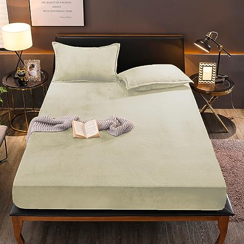 Boqingzhu Flauschige Plüsch Spannbettlaken 160x200cm Beige Weiß Fleece Flanell Cashmere Touch Spannbetttuch Winter Kuschelig Bettlaken für 25 bis 30cm Matraze von Boqingzhu