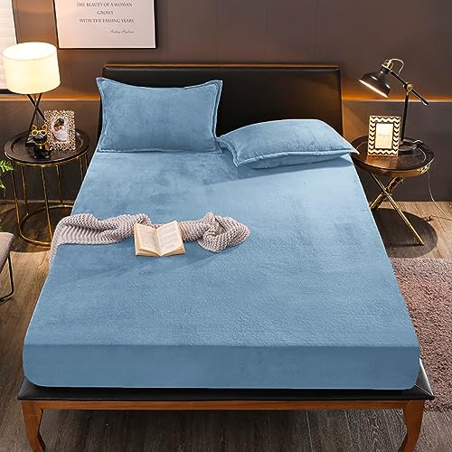 Boqingzhu Flauschige Plüsch Spannbettlaken 160x200cm Pastell Blau Hellblau Fleece Flanell Cashmere Touch Spannbetttuch Winter Kuschelig Bettlaken für 25 bis 30cm Matraze von Boqingzhu