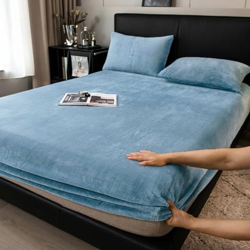 Boqingzhu Flauschige Plüsch Spannbettlaken 180x200cm Pastell Blau Hellblau Fleece Flanell Cashmere Touch Spannbetttuch Winter Kuschelig Bettlaken für 25 bis 30cm Matraze von Boqingzhu