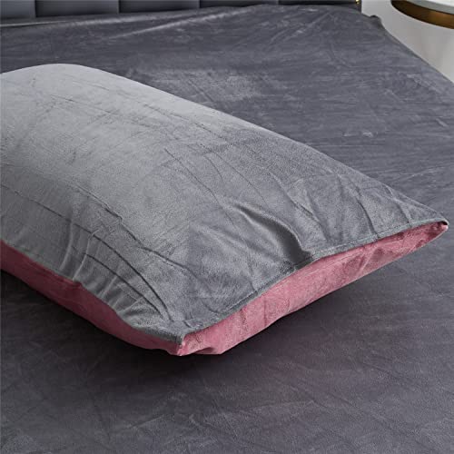 Boqingzhu Flauschiger Plüsch Kissenbezug 40×80cm Rosa Altrosa Grau Uni Kissenhülle Cashmere Touch Winter Kuschelig im Umschlagstil 2 Stück von Boqingzhu