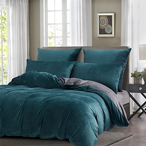 Boqingzhu Plüsch Bettwäsche 155×220cm Biber Petrol Blau Grau Flanell Winter Warm Kuschelig Flauschig Wende Bettwäsche Teddy Fleece Samt Cashmere Touch Bettbezug 155×220cm von Boqingzhu