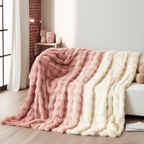 Boqingzhu Kuscheldecke Farbverlauf Rosa Altrosa Pink Weiß150×200cm Flauschig Warm Weich Dick Sofadecke Couchdecke Wohnzimmer Decke Plüschdecke von Boqingzhu