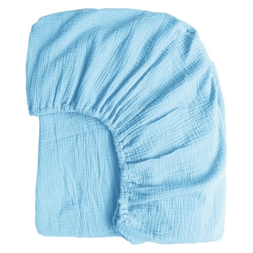 Boqingzhu Muslin Baumwolle Spannbettlaken 140x200cm Blau Hellblau Himmelblau Atmungsaktiv Weich Spannbetttuch Oeko-Tex Zertifiziert Kühlend Sommer Bettlaken für bis 30cm Matraze Boqingzhu Muslin Baumwolle Spannbettlaken 140x200cm Blau Hellblau Himmelblau Atmungsaktiv Weich Spannbetttuch Oeko-Tex Zertifiziert Kühlend Sommer Bettlaken für bis 30cm Matraze von Boqingzhu