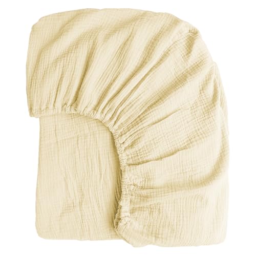 Boqingzhu Muslin Baumwolle Spannbettlaken 160x200cm Beige Creme Weiß Atmungsaktiv Kühlend Sommer Weich Hautfreundlich Spannbetttuch Bettlaken für Matraze bis 30cm Boxspringbett Topper von Boqingzhu