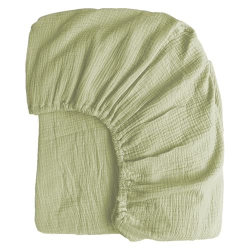 Boqingzhu Muslin Baumwolle Spannbettlaken 180x200cm Grün Hellgrün Salbeigrün Atmungsaktiv Kühlend Sommer Weich Hautfreundlich Spannbetttuch Bettlaken für Matraze bis 30cm Boxspringbett Topper von Boqingzhu