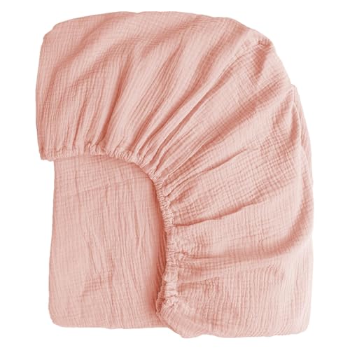 Boqingzhu Muslin Baumwolle Spannbettlaken 200x200cm Rosa Altrosa Pink Atmungsaktiv Kühlend Sommer Weich Hautfreundlich Spannbetttuch Bettlaken für Matraze bis 30cm Boxspringbett Topper von Boqingzhu