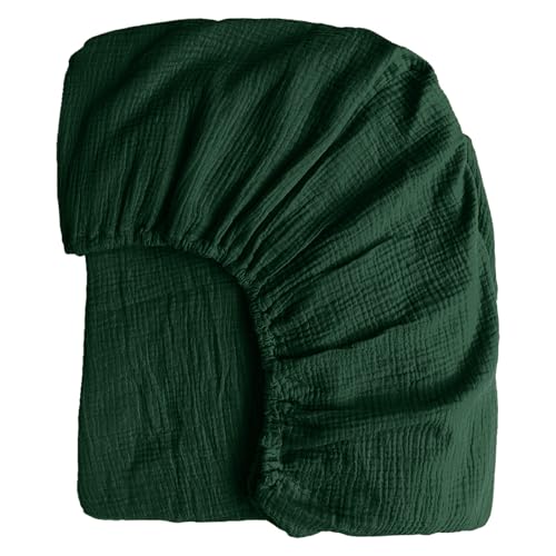 Boqingzhu Muslin Baumwolle Spannbettlaken 90x200cm Grün Dunkelgrün Atmungsaktiv Kühlend Sommer Weich Hautfreundlich Spannbetttuch Bettlaken für Matraze bis 30cm Boxspringbett Topper von Boqingzhu