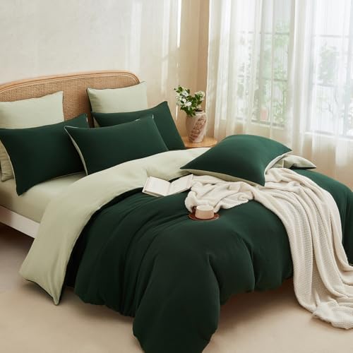 Boqingzhu Muslin Bettwäsche 155×220 cm Baumwolle Grün Dunkelgrün Hellgrün Sommerbettwäsche Leicht Kühlend Atmungsaktiv Wende Bettbezug Doppelbett und Kissenbezug mit Reißverschluss von Boqingzhu