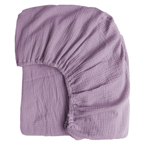 Boqingzhu Muslin Baumwolle Spannbettlaken 180x200cm Lila Violett Atmungsaktiv Kühlend Sommer Weich Hautfreundlich Spannbetttuch Bettlaken für Matraze bis 30cm Boxspringbett Topper von Boqingzhu