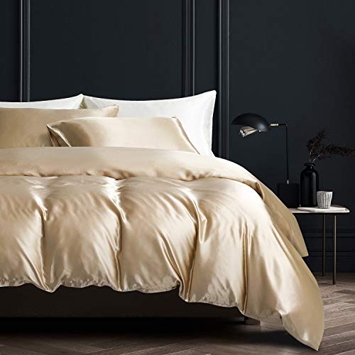 Boqingzhu Satin Bettwäsche 135x200cm 4Teilig Gold Uni Glatt Seide Glanzsatin Bettwäsche Set 2 Bettbezüge mit Reißverschluss und 2 Kissenbezüge 80x80cm von Boqingzhu