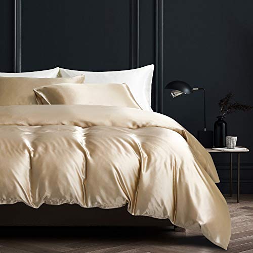 Boqingzhu Bettwäsche Satin 135x200cm Gold Uni Glatt Glänzend Seide Luxus Bettwäsche Set Bettbezug mit Reißverschluss und Kissenbezug 80x80cm von Boqingzhu