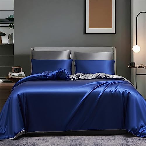 Boqingzhu Satin Bettwäsche 135x200cm Blau Grau Anthrazit Seide Glanzsatin Bettwäsche Set Luxus Glatt Glänzend Wendebettwäsche Set 2Teilig Bettbezug und Kissenbezug 80x80cm von Boqingzhu