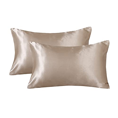 Boqingzhu Satin Seide Kissenbezug 40×80cm Gold Uni Kissenhülle Haar- und Hautpflege im Umschlagstil 2 Stück von Boqingzhu