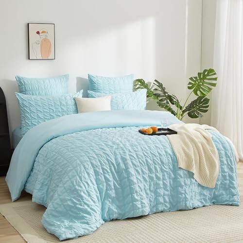 Boqingzhu Seersucker Bettwäsche Set Blau Hellblau 200×200cm Atmungsaktiv Kühlend für Sommer Bettbezug & Kissenbezüge mit Reißverschluss Boqingzhu Seersucker Bettwäsche Set Blau Hellblau 200×200cm Atmungsaktiv Kühlend für Sommer Bettbezug & Kissenbezüge mit Reißverschluss von Boqingzhu