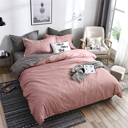 Boqingzhu Wendebettwäsche Rosa Altrosa Grau 135×200 Uni Unifarben Microfaser Bettwäsche Set 2 Teilig, 135×200+80×80 cm von Boqingzhu
