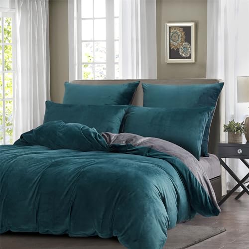 Boqingzhu Plüsch Bettwäsche 200×200cm Biber Petrol Blau Grau Flanell Winter Warm Kuschelig Flauschig Wende Bettwäsche Teddy Fleece Samt Cashmere Touch Bettbezug 200×200cm von Boqingzhu