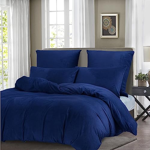 Boqingzhu Flanell Winter Bettwäsche 200×220cm Plüsch Biber Blau Dunkelblau Warm Kuschelig Flauschig Bettwäsche Teddy Fleece Samt Cashmere Touch Bettbezug 200×220cm mit Reißverschluss von Boqingzhu