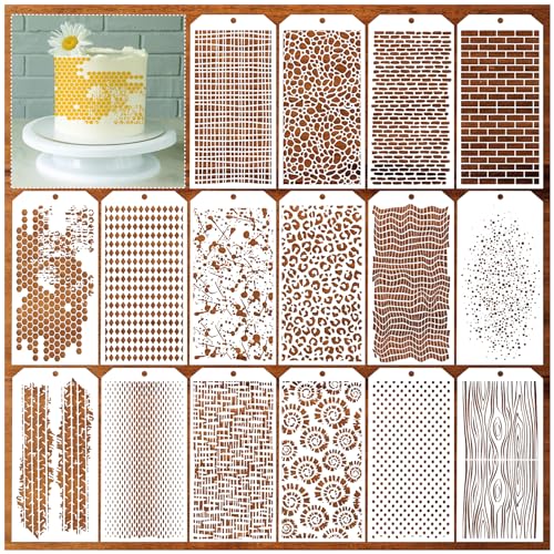 16 Stück Schablonen zum Malen, abstrakte Textur-Schablonen, Basteln, wiederverwendbare Schichtschablone, Ziegel-Schuhmuster-Vorlagen zum Zeichnen, Kartenherstellung, Leinwand, Möbelpapier von Boqon