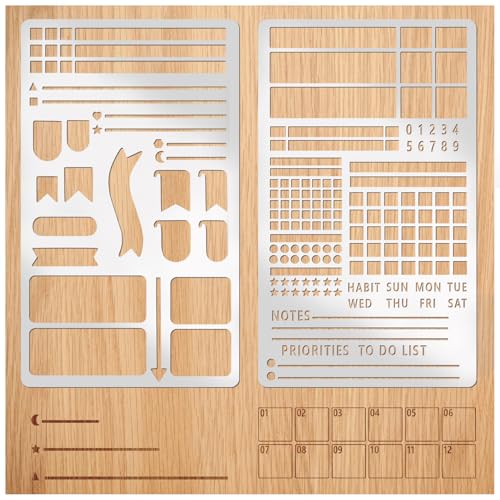 Metall-Tagebuch-Schablonen für gepunktete Tagebücher, wiederverwendbare Edelstahl-Vorlage, Planer-Schablone für Tagebuch, DIY, Scrapbooking, Gewohnheitstracker, Wochenaufbreitung, Notizbuch (metal2) von Boqon