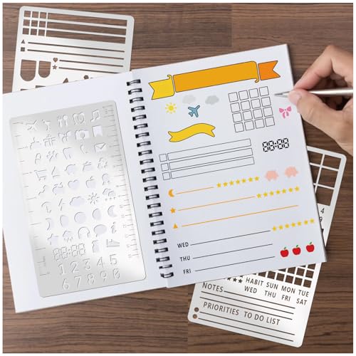Metallplaner-Lineal-Schablonen für gepunktete Tagebücher, wiederverwendbare Edelstahl-Planer-Vorlage für Tagebuch, DIY, Scrapbooking, Gewohnheitstracker, Wochenübersicht, Notizbuch (metal3) von Boqon