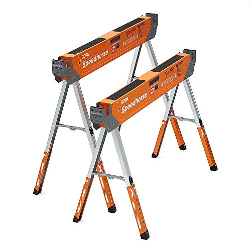 Bora Portamate Speedhorse XT Sägebock-Paar, 76,2–91,4 cm höhenverstellbare Beine, Metallplatte für 2 x 4, Heavy Duty Pro Tischsägebock für Bauunternehmer, Tischler – PM-4550T, Orange, 2 Stück von Bora