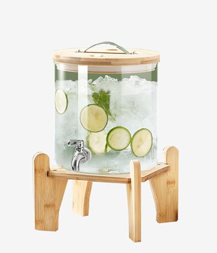 Glas Getränkespender, Wasserspender aus Glas mit Bambus Ständer und Deckel Limonadenspender Hitzebeständigen Borasilikatglas, Vintage Design Mason Jar, für Wasser, Saft, Kombucha (Größe : 5L) von Boracy