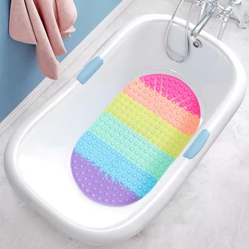 Rutschmatte Badewanne Kinder, Regenbogen Badewannenmatte rutschfest Badematte Oval mit Saugnapf, Kleine Badteppich Bunt, Schimmelresistent Maschinenfest(Light Rainbow,69x39cm) von Boracy