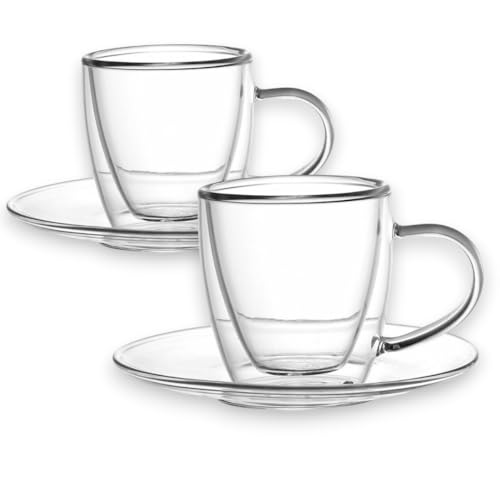 2er Set doppelwandige Espressotassen mit Untertassen ca. 80ml von Yulix