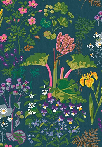 Gocken Jobs 1791 Vliestapete Blumen und Rhabarber vielfarbig auf schwarzgrün von BorasTapeter