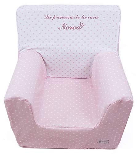 Borda y más Montessoris Kindersessel oder Kindersitz aus Schaumgummi Gemacht PERSONALIZIERTE mit den Name oder Ausdruck Verfügbar in mehrere Modellen und Farbene. (Sterne Rosa) von Borda y más