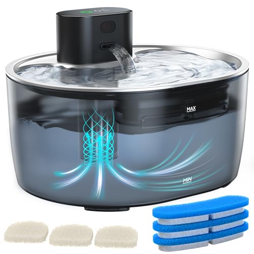 Pumpless Trinktiger Katzenbrunnen - Kabellos Trinkbrunnen für Katze mit Akku 5000mAh,Ultra Leise Wasserspender Katzen mit 3 Filters,3.2L Katzenbrunnen mit Bewegungsmelder,Wireless Pet Water Fountain von BoriYa