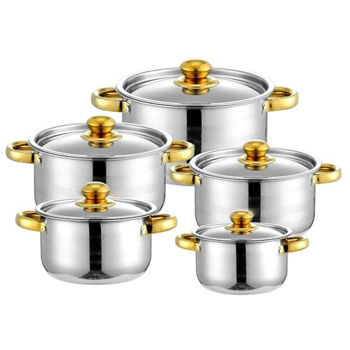 Doppelgriff Topf Kitchen Topf und Pfannenset Kochtopf Set mit Glasdeckel Edelstahl Kochgeschirr Set 5 Töpfe mit 5 Deckeln für Zuhause Kochgeschirr Set von Borlai