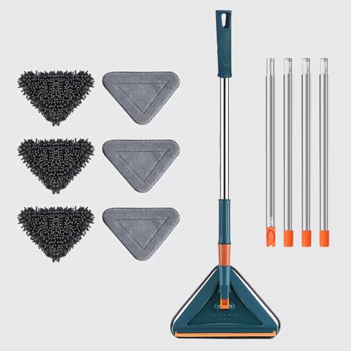 Dreieck Wischmopp Mit 360° Rotation Verstellbarer Stiel 6 Mopptücher Trocken Nass Für Glas Und Böden von Borlai
