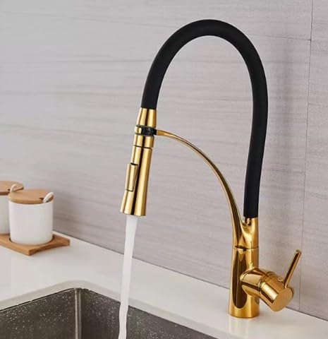 Einhebel Küchenwasserhahn Ausziehbar flexibler Silikonschlauch Küchenspüle Armatur mit Sprühfunktion Messing Golden Einhebel Küchenwasserhahn Ausziehbar flexibler Silikonschlauch Küchenspüle Armatur mit Sprühfunktion Messing Golden von Borlai