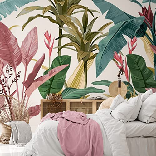 Bormia Bunte Bananenblatt-Wandtapete Wohnzimmer Wandkunst tropische Blätter Tapete für Wohnzimmer Schlafzimmer Kinderzimmer Aktivitätszimmer TV Hintergrund von Bormia