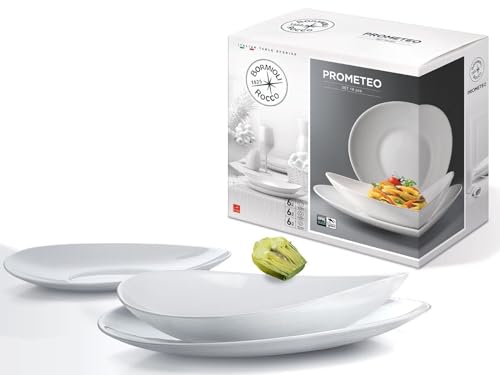 Bormioli Rocco Prometeo Trendy Ovales Tafelservice, mit 6 Speisetellern, 6 Suppentellern und 6 Desserttellern (18-teilig) von Bormioli Rocco