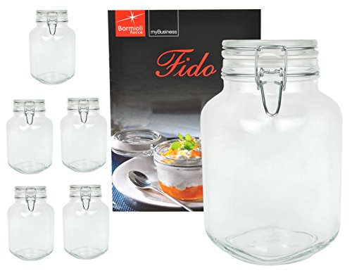 6er Set Einmachglas Bügelverschluss Original Fido 2,0L incl. Bormioli Rezeptheft von Bormioli Rocco