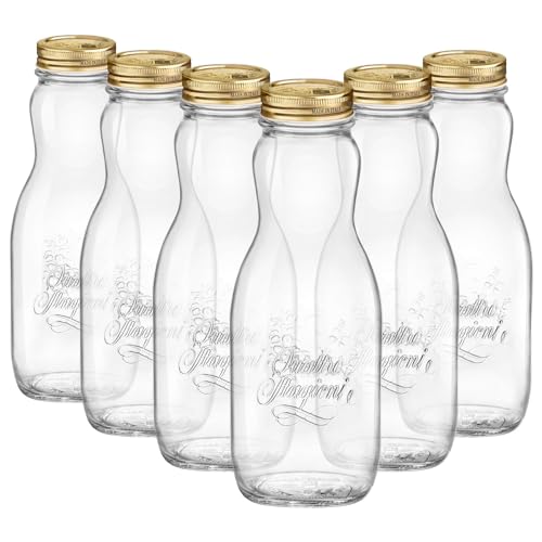 Bormioli Rocco 6X 1L Quattro Stagioni Saftflaschen aus Glas mit Schraubdeckel - Klar Wiederverwendbar Wasser Smoothie Milch Getränk Kühlschrank Lagerbehälter von Bormioli Rocco