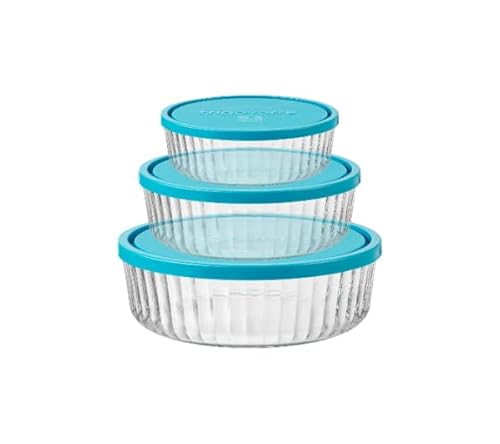 Bormioli Rocco Frigoverre Brilliante 3-teiliges Set, gerippte, runde Glasbehälter mit Silikonabdeckungen, kratzfeste Nistschalen zur Aufbewahrung oder Vorbereitung, 432 ml, 864 ml und 1,523 ml Bormioli Rocco Frigoverre Brilliante 3-teiliges Set, gerippte, runde Glasbehälter mit Silikonabdeckungen, kratzfeste Nistschalen zur Aufbewahrung oder Vorbereitung, 432 ml, 864 ml und 1,523 ml von Bormioli Rocco