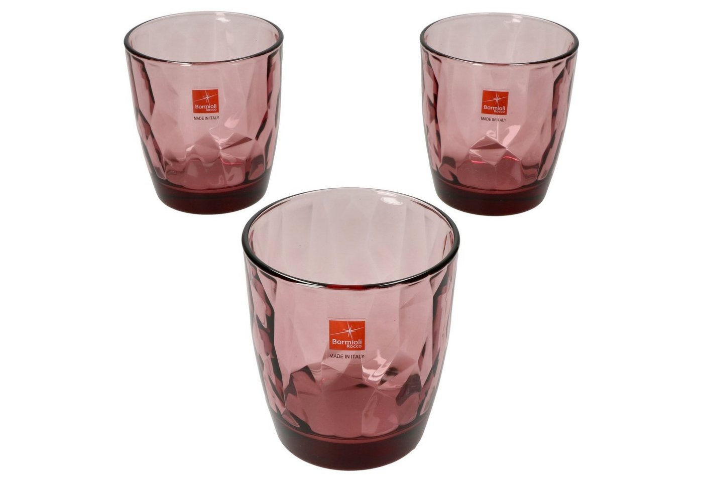 Bormioli Rocco Whiskyglas 3er Set Diamond Whiskyglas Rock Purple 305ml Tumbler Cocktail lila, Glas von Bormioli Rocco