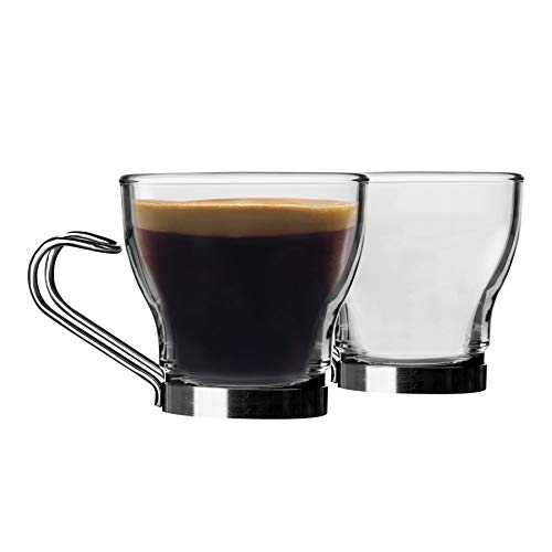 Bormioli Rocco Oslo Espressotasse mit Metallgriff, 100 ml, gehärtet, 6 Tassen von Bormioli Rocco