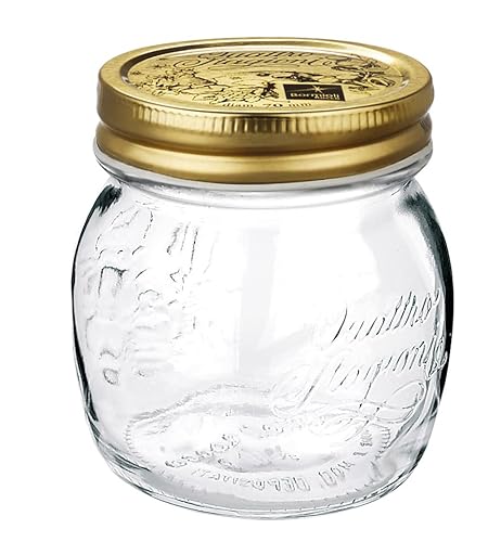 Bormioli Rocco Quattro Stagioni (12 Stück, Inhalt 250 ml, Marmeladegläser goldfarben, Einmachgläser verschließbar, Deckel 70 mm) 79208, Glas, klar von Bormioli Rocco