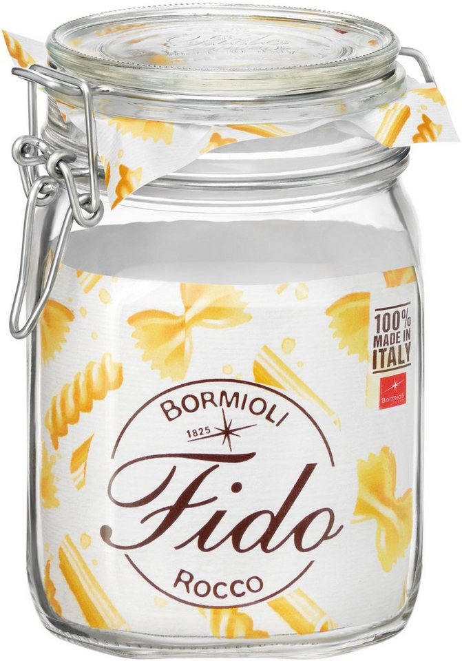 Bormioli Rocco Vorratsglas Fido, Glas, (Set, 6-tlg., 6 Stück, 1,0l Fassungsvermögen), luftdicht verschließbar, mit Bügelverschluß von Bormioli Rocco