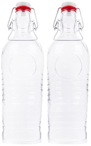 Bormioli 2er Set Glasflasche Officina 1825 - geriffelte 1,2 Liter Flasche mit Bügelverschluss und Relief Verzierung, 4250857232383 von Bormioli Rocco